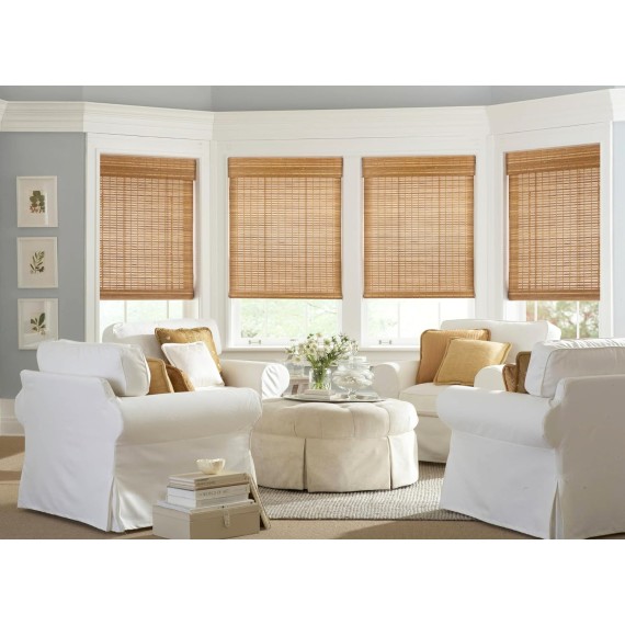 No Tools No Drill Cordless Bamboo Roman Shades, Light Filtering Window Treatment, Roll Up Bamboo Blinds for Window 22'' W x 64'' H, Squirrel