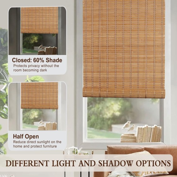 H Bamboo Roller Blinds Sun Shade,Retro Light Filtering Roller Bamboo Curtains Bamboo Roll Up Window Bamboo Roller Curtain Shades for Windows,Doorways.