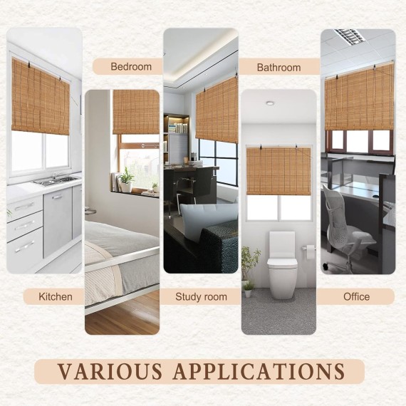 H Bamboo Roller Blinds Sun Shade,Retro Light Filtering Roller Bamboo Curtains Bamboo Roll Up Window Bamboo Roller Curtain Shades for Windows,Doorways.