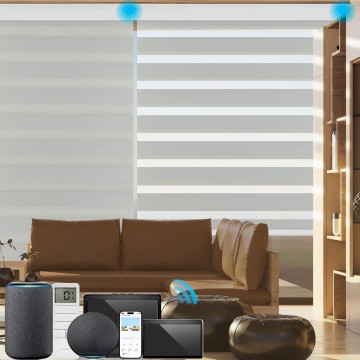 Custom Smart Zebra Blinds Compatible with Alexa,Blackout (85%) Motorized Dual-Layer Zebra Window Shades,Privacy Light Control Available for Remote Control,Voice Control.Google Home, Grey