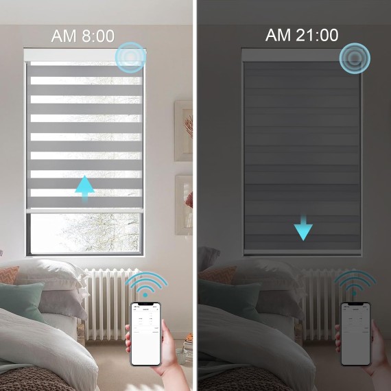 Custom Smart Zebra Blinds Compatible with Alexa,Blackout (85%) Motorized Dual-Layer Zebra Window Shades,Privacy Light Control Available for Remote Control,Voice Control.Google Home, Grey
