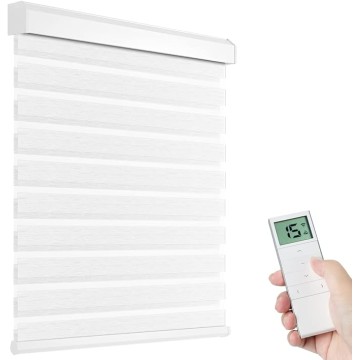 Motorized Zebra Shades with Remote Control, Electric Dual Layer Sheer Roller Blind Work with Alexa via Hub, Smart Day and Night Horizontal Blinds for Windows, Customized Size (Texture White)