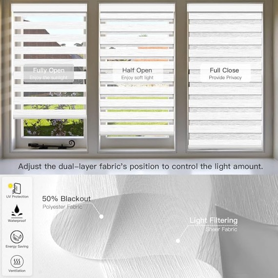 Motorized Zebra Shades with Remote Control, Electric Dual Layer Sheer Roller Blind Work with Alexa via Hub, Smart Day and Night Horizontal Blinds for Windows, Customized Size (Texture White)