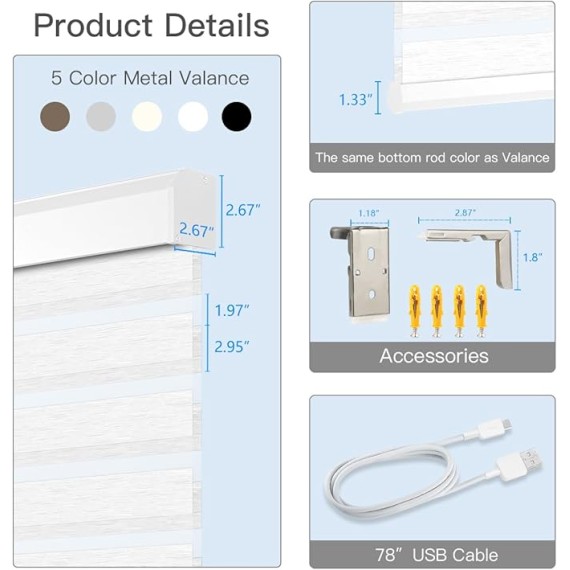 Motorized Zebra Shades with Remote Control, Electric Dual Layer Sheer Roller Blind Work with Alexa via Hub, Smart Day and Night Horizontal Blinds for Windows, Customized Size (Texture White)