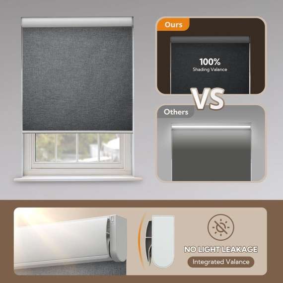 Motorized Blinds with Remote, Smart Blinds for Window, Blackout Roller Shades, Cordless Custom Automatic Shades, Electric Blinds Compatible with Alexa & Google Assistant, Gray