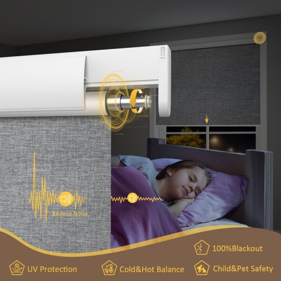 Motorized Blinds with Remote, Smart Blinds for Window, Blackout Roller Shades, Cordless Custom Automatic Shades, Electric Blinds Compatible with Alexa & Google Assistant, Gray