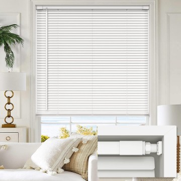 No Tools-No Drill 1" Horizontal Vinyl Window Blinds, Custom Cut to Size Cordless Blinds for Windows, Light Filtering Mini Window Blinds, White