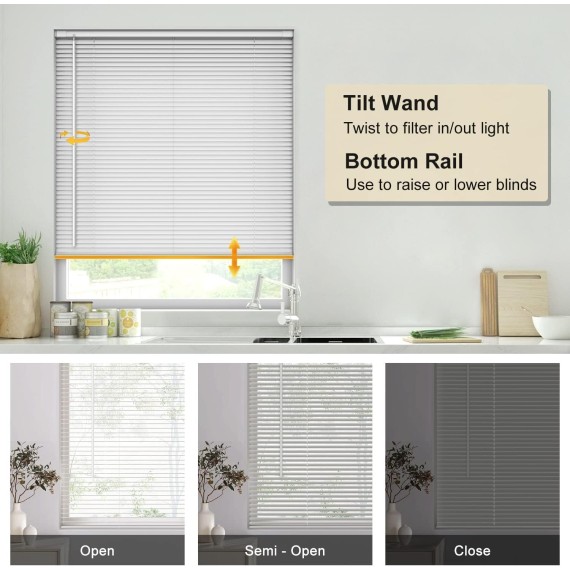No Tools-No Drill 1" Horizontal Vinyl Window Blinds, Custom Cut to Size Cordless Blinds for Windows, Light Filtering Mini Window Blinds, White
