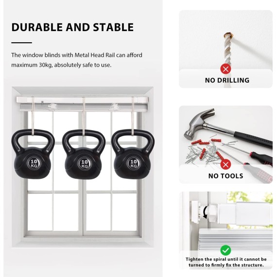 No Tools-No Drill 1" Horizontal Vinyl Window Blinds, Custom Cut to Size Cordless Blinds for Windows, Light Filtering Mini Window Blinds, White