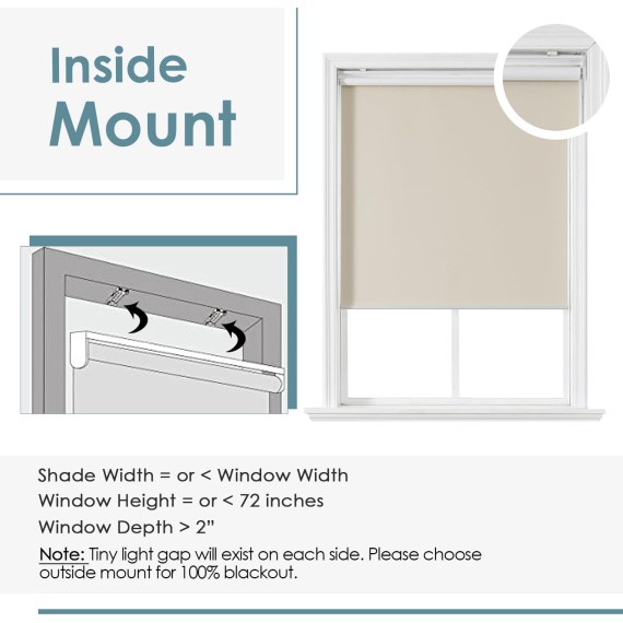 Cordless Free-Stop100% Blackout Blinds for Windows, Roller Windows Shades with Thermal Insulated, UV Protection Fabric for Living Room, Office and Home. Easy to Install.Beige