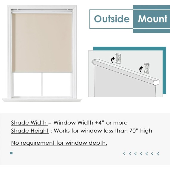 Cordless Free-Stop100% Blackout Blinds for Windows, Roller Windows Shades with Thermal Insulated, UV Protection Fabric for Living Room, Office and Home. Easy to Install.Beige