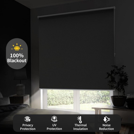 100% Blackout Blinds for Windows, Roller Shades for Indoor Windows, Thermal Insulated, UV Protection Fabric. Window Shades for Home, Bedroom, Living Room. Easy to Install, White, 20" W X 72" H