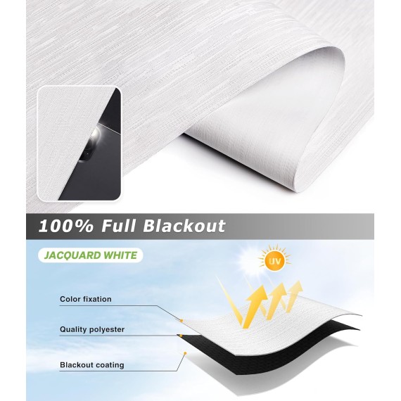 Cordless Roller Shade, Free-Stop Blackout Blinds for Windows, Thermal Insulated UV Protection Fabric with Striped Jacquard, Roll Up Blinds for French Doors, Bathroom: 20'' W x 72'' H, White