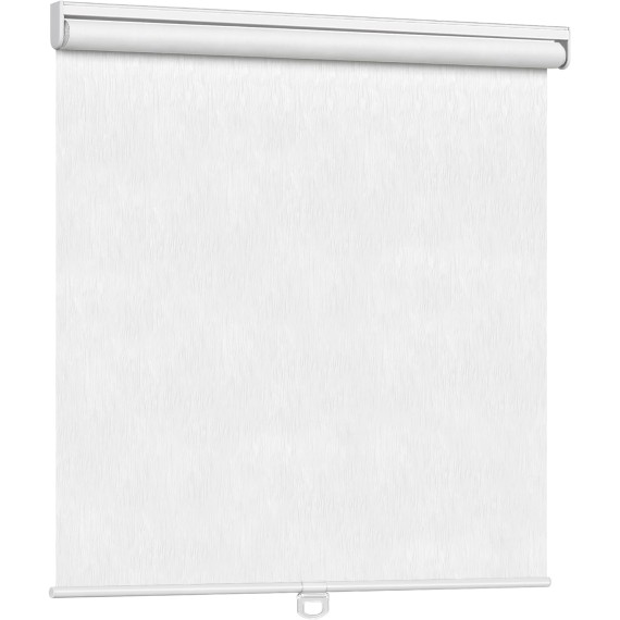 Cordless Roller Shade, Free-Stop Blackout Blinds for Windows, Thermal Insulated UV Protection Fabric with Striped Jacquard, Roll Up Blinds for French Doors, Bathroom:White