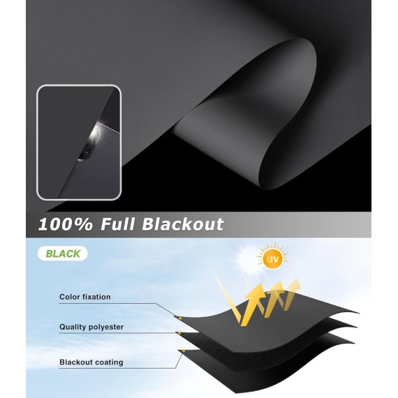 Cordless Roller Shade, Free-Stop Blackout Blinds for Windows, Thermal Insulated UV Protection Waterproof, Roll Up Door Blinds for French Doors, Home, Office, Bathroom, Black
