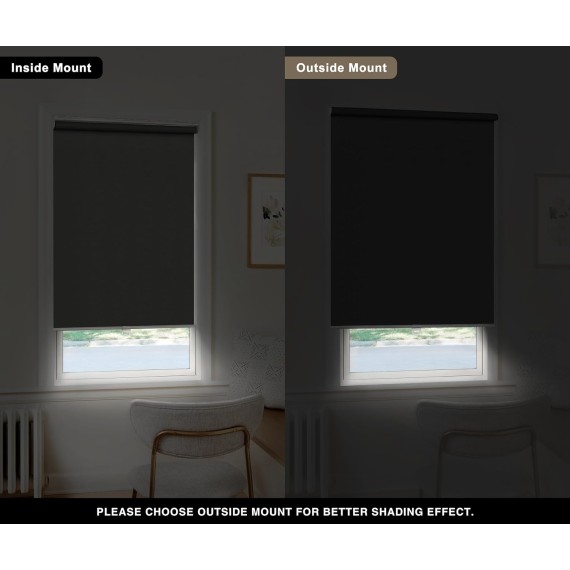 Cordless Roller Shade, Free-Stop Blackout Blinds for Windows, Thermal Insulated UV Protection Waterproof, Roll Up Door Blinds for French Doors, Home, Office, Bathroom, Black