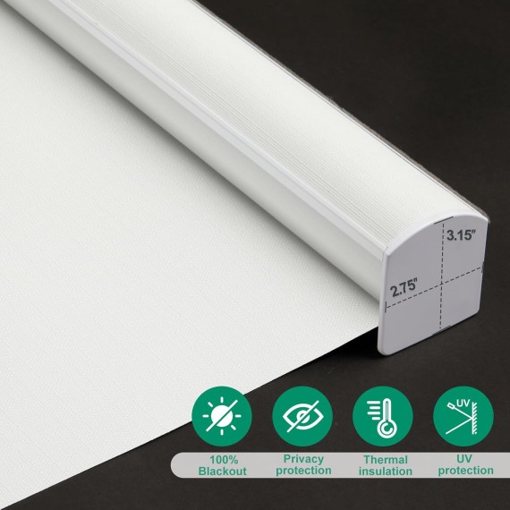 White Cordless 100% Blackout Roller Shades for Window Blinds with Valance, Free-Stop Thermal Insulated Roller Blinds for Windows Shades for Bedroom, Living Room,Home Office