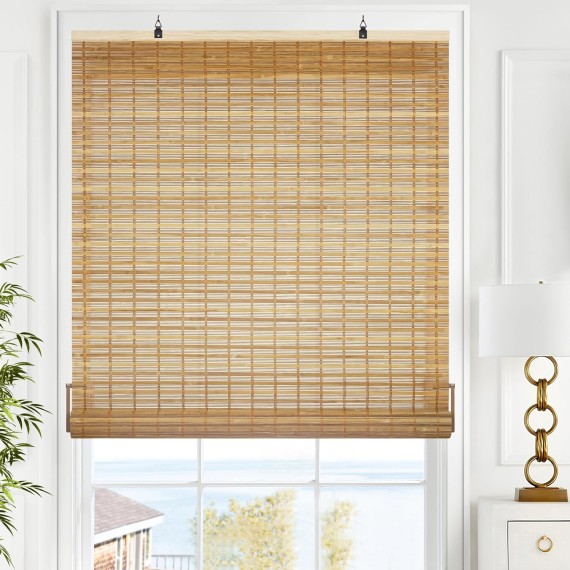 Cordless Bamboo Blinds, Bamboo Roll Up Shades for Windows, Light Filtering Hanging Window Blinds, Bamboo Shades for Patio Indoor/Outdoor Porch - Blinds, Squirrel