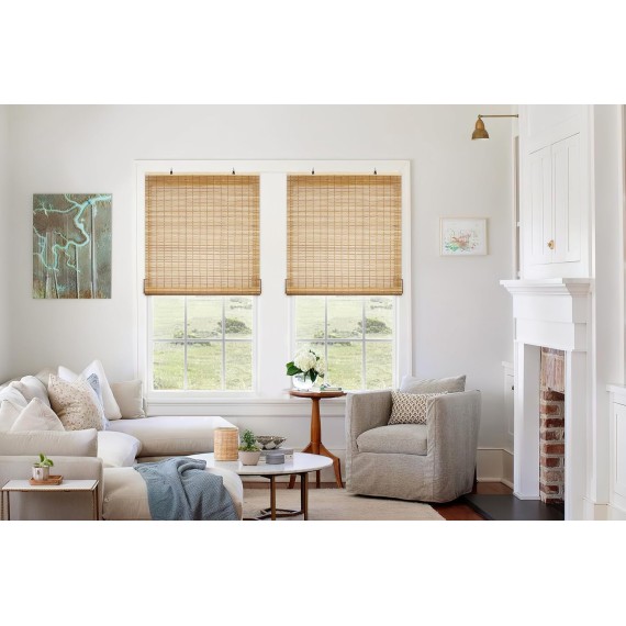 Cordless Bamboo Blinds, Bamboo Roll Up Shades for Windows, Light Filtering Hanging Window Blinds, Bamboo Shades for Patio Indoor/Outdoor Porch - Blinds, Squirrel