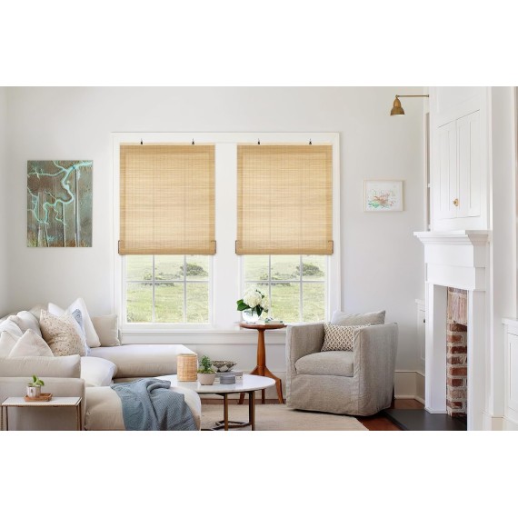 Cordless Bamboo Blinds, Bamboo Roll Up Shades for Windows, Light Filtering Hanging Window Blinds, Bamboo Shades for Patio Indoor/Outdoor Porch - Blinds, Carbonized