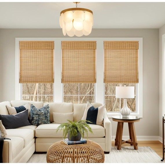 No Tools No Drill Bamboo Roller Shades, Cordless Bamboo Blinds, Light Filtering Bamboo Roll Up Blinds for Windows, Wood Window Blinds - Actual Blinds Size: 25 1/5'' W x 72'' H, Brown206