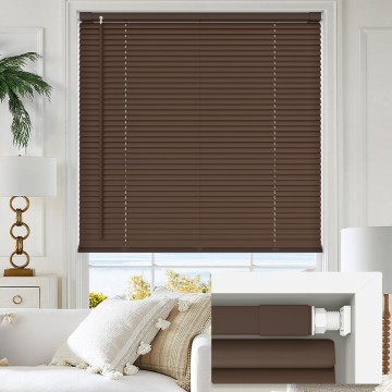 Cordless No Tools-No Drill 1" Vinyl Horizontal Mini Blinds, Light Filtering Blinds for Windows, Blinds & Shades for Window, Mahogany