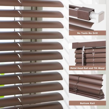 Cordless No Tools-No Drill 1" Vinyl Horizontal Mini Blinds, Light Filtering Blinds for Windows, Blinds & Shades for Window, Mahogany