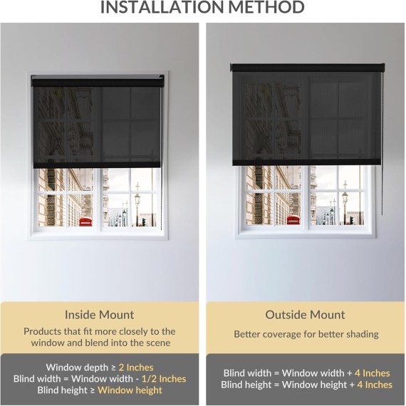 Light Filtering Roller Shades for Windows Solar Shade Thermal Insulated Fabric Roller Blinds UV Protection Easy Installation Sheer Shades for Bedroom Office Door.Black.