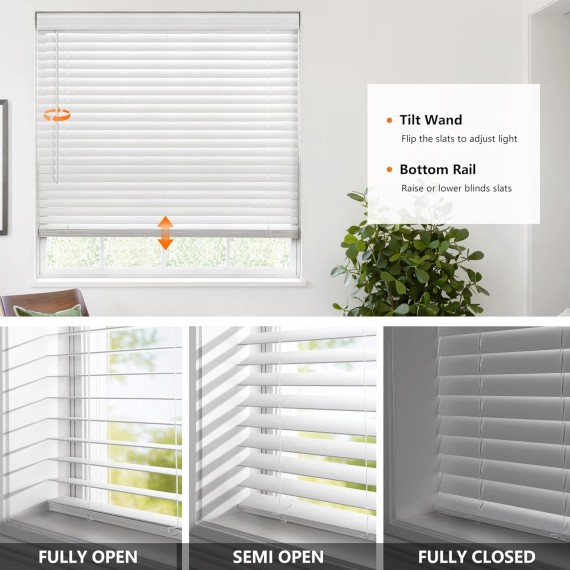 2-inch Cordless Faux Wood Blinds with Royal Valance, Room Darkening Horizontal Window Blinds, Inside Mount Blinds for Windows - Actual Blinds - White
