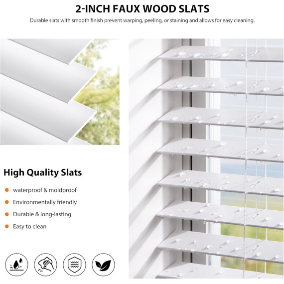2-inch Cordless Faux Wood Blinds with Royal Valance, Room Darkening Horizontal Window Blinds, Inside Mount Blinds for Windows - Actual Blinds Size: 22.5'' W x 36'' H - White