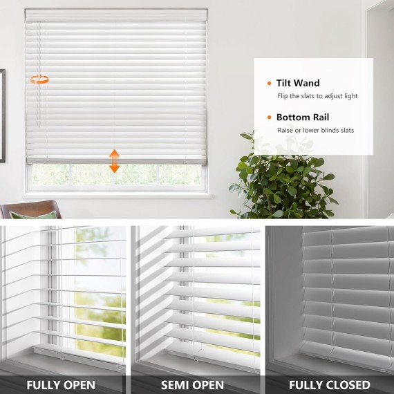 2-inch Cordless Faux Wood Blinds with Royal Valance, Room Darkening Horizontal Window Blinds, Inside Mount Blinds for Windows - Actual Blinds Size: 22.5'' W x 36'' H - White