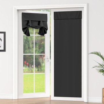 100% Blackout Door Curtains, Self Stick Tie up French Door Curtain for Privacy, Room Darkening Window Drape Front Door Sidelight Glass Door Curtain Panels, 26W x 69L, 1 Panel, Black