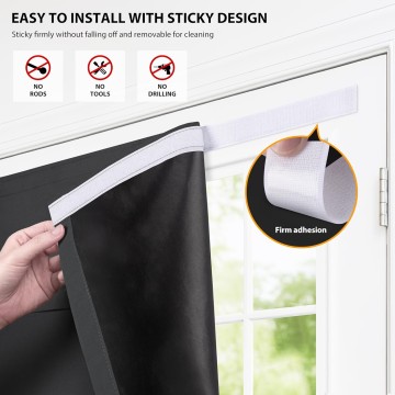 100% Blackout Door Curtains, Self Stick Tie up French Door Curtain for Privacy, Room Darkening Window Drape Front Door Sidelight Glass Door Curtain Panels, 26W x 69L, 1 Panel, Black