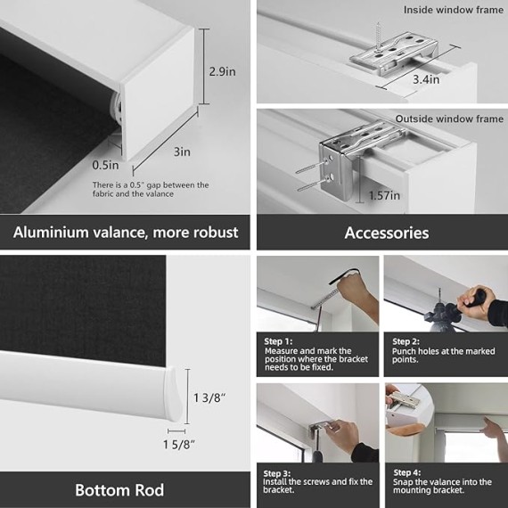 Motorized Smart Blind for Window,Automatic Blackout Roller Shade Compatible, with Remote Control, Child Safety Rechargeable Battery Blind with Valance,Customize (Tuxedo Colour)