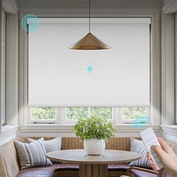 Motorized Blinds with Remote: Canisteo Battery Powered Control Electric Smart Roller Blinds Shades with Remote for Windows Cordless 100% Blackout, White