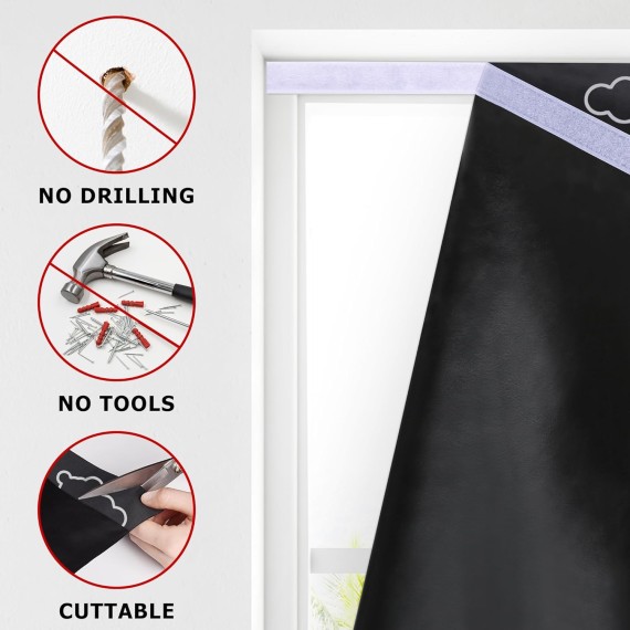 100% Blackout Door Curtain, No tools No Drill Cordless Blinds for Windows, Thermal Insulated UV Protection Privacy Window Curtains for French Door Front Door(26''W x 68''H, Stars, 1 Panel)