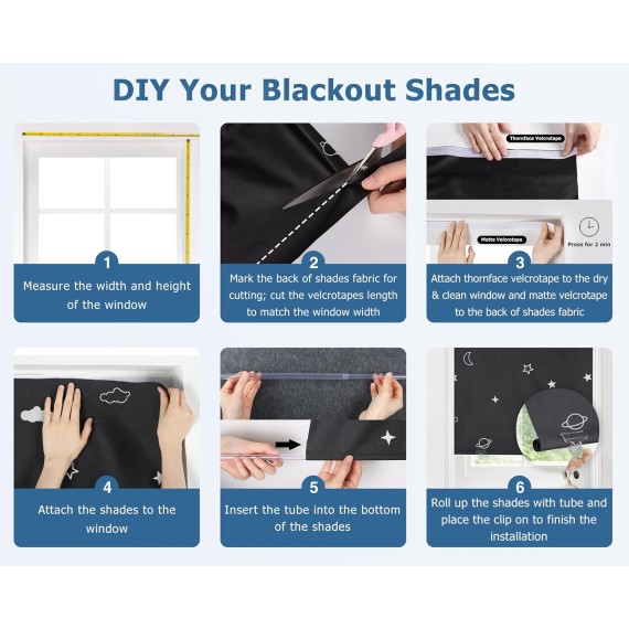 100% Blackout Door Curtain, No tools No Drill Cordless Blinds for Windows, Thermal Insulated UV Protection Privacy Window Curtains for French Door Front Door(26''W x 68''H, Stars, 1 Panel)