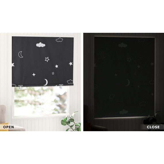 100% Blackout Door Curtain, No tools No Drill Cordless Blinds for Windows, Thermal Insulated UV Protection Privacy Window Curtains for French Door Front Door(26''W x 68''H, Stars, 1 Panel)