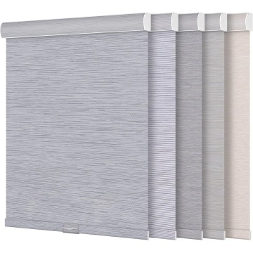 Blackout Roller Shades for windows Cordless Striped Jacquard Roller Shades with Cassette Valance Thermal Insulated UV Protection Window Shades for Home Office Bedroom,Blue Grey