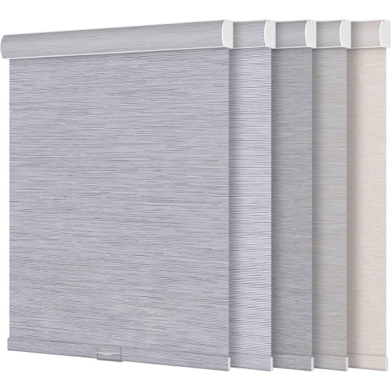 Blackout Roller Shades for windows Cordless Striped Jacquard Roller Shades with Cassette Valance Thermal Insulated UV Protection Window Shades for Home Office Bedroom,Blue Grey