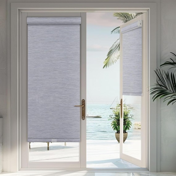 Blackout Roller Shades for windows Cordless Striped Jacquard Roller Shades with Cassette Valance Thermal Insulated UV Protection Window Shades for Home Office Bedroom,Blue Grey