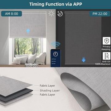 Motorized Roller Shade, 100% Blackout Smart Window Blinds Work with Homekit, Alexa, Google Home, Remote Control, Electric Blinds with USB/Solar Pannel Charging,Bouvardia Light Grey