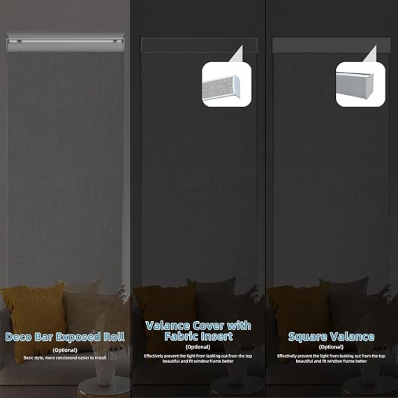 Motorized Roller Shade, 100% Blackout Smart Window Blinds Work with Homekit, Alexa, Google Home, Remote Control, Electric Blinds with USB/Solar Pannel Charging,Bouvardia Light Grey