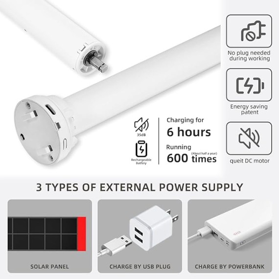 Motorized Roller Shade, 100% Blackout Smart Window Blinds Work with Homekit, Alexa, Google Home, Remote Control, Electric Blinds with USB/Solar Pannel Charging,Bouvardia Light Grey