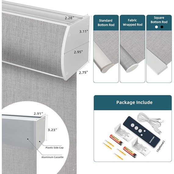 Motorized Roller Shade, 100% Blackout Smart Window Blinds Work with Homekit, Alexa, Google Home, Remote Control, Electric Blinds with USB/Solar Pannel Charging,Bouvardia Light Grey