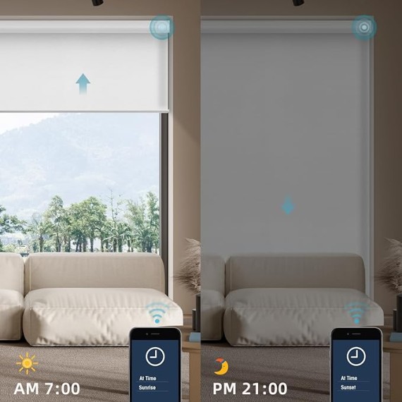 Motorized Smart Blinds for Windows in Light Filtering, Electric Remote Roller Shades Compatible with Alexa/Google Home/Homekit, Custom Up to 110”W x 148”H, Essential Translucent White