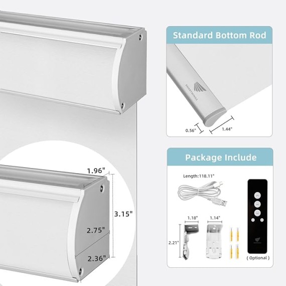 Motorized Smart Blinds for Windows in Light Filtering, Electric Remote Roller Shades Compatible with Alexa/Google Home/Homekit, Custom Up to 110”W x 148”H, Essential Translucent White