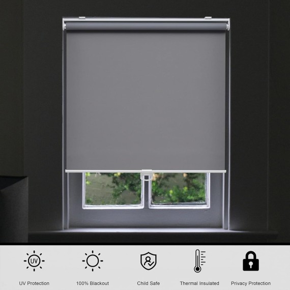 Blackout Roller Shades Blinds Cordless for Windows Pull Down Room Darkening Door Blinds with Thermal Insulated Easy to Install for Living Room,Bedroom,Home,Office Bathroom Grey