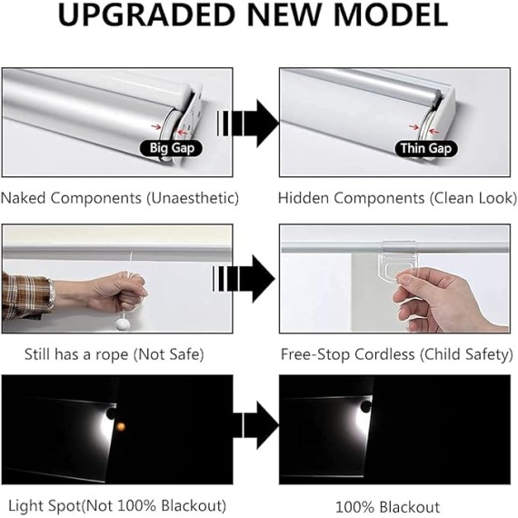 100% Blackout Roller Shades Cordless Shades & Blinds for Windows Roller Shades Thermal Insulated Shades for Doors, Home and Living Room Inside & Outside Mount (55" W x 72" H, White)