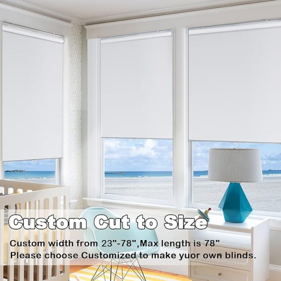 100% Blackout Roller Shades Cordless Shades & Blinds for Windows Roller Shades Thermal Insulated Shades for Doors, Home and Living Room Inside & Outside Mount (55" W x 72" H, White)